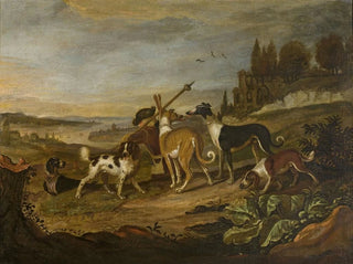 Hunting Dogs in the Landscape - Cornelis Beeldemaker — artwork view