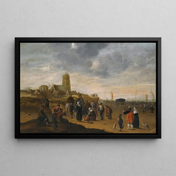 View of the Beach at Scheveningen - Cornelis Beelt — framed artwork on a wall