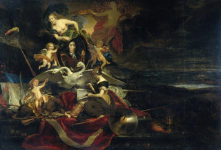 Allégorie sur le raid néerlandais sur la Medway en 1667 avec un portrait de Cornelis de Witt - Cornelis Bisschop — artwork view