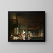 Interior kitchen painting with a woman cooking - Cornelis Bisschop — framed artwork on a wall