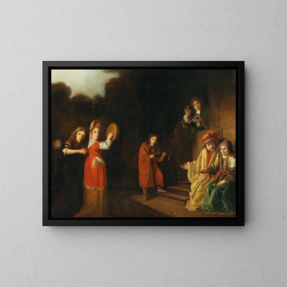 Family Portrait Painting in an Old Testament Frame - Cornelis Bisschop — framed artwork on a wall