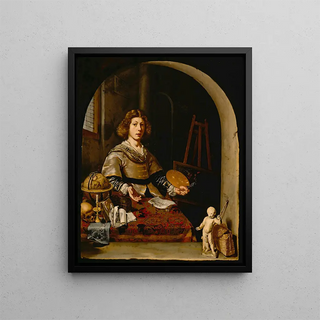 L'artiste dans son atelier - Cornelis Bisschop — framed artwork on a wall
