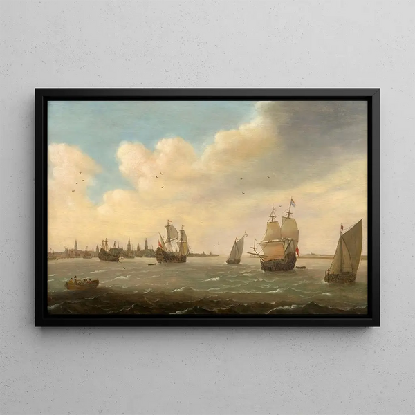 Voiliers dans le port de Rotterdam - Cornelis Bol — framed artwork on a wall