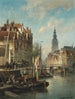 Figures and ships on a canal in Amsterdam with the Zuiderkerk in the background - Cornelis Christiaan Dommelshuizen — artwork view