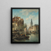 Figures and ships on a canal in Amsterdam with the Zuiderkerk in the background - Cornelis Christiaan Dommelshuizen — framed artwork on a wall
