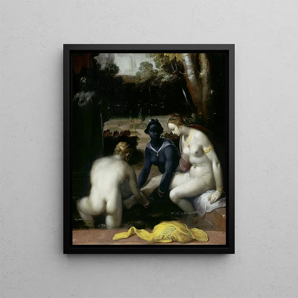 Bethsabée at her toilette - Cornelis Cornelisz van Haarlem — framed artwork on a wall