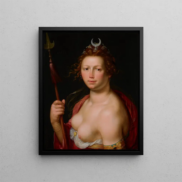 Diane en tant que déesse de la chasse - Cornelis Cornelisz van Haarlem — framed artwork on a wall