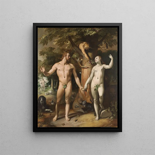 The Fall of Man - Cornelis Cornelisz van Haarlem — framed artwork on a wall