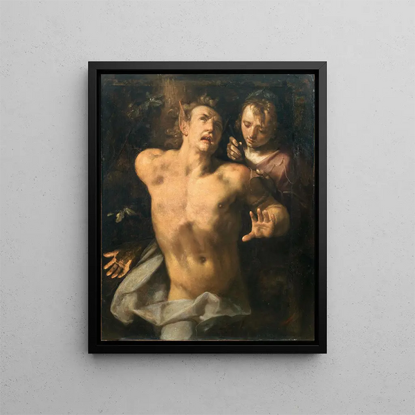 L'écorchage de Marsyas - Cornelis Cornelisz van Haarlem — framed artwork on a wall