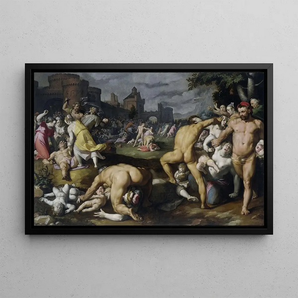 The Massacre of the Innocents - Cornelis Cornelisz van Haarlem — framed artwork on a wall