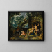 Venus and Adonis resting in a vast landscape with Cupid, hunting dogs, and their prey - Cornelis Cornelisz van Haarlem — framed artwork on a wall