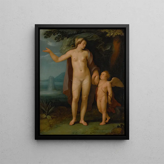 Venus and Cupid in a landscape - Cornelis Cornelisz van Haarlem — framed artwork on a wall