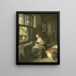 A Mother with Her Children - Cornelis Dusart — framed artwork on a wall