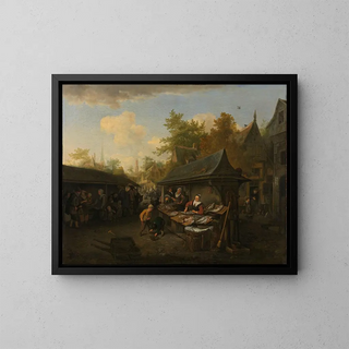 Fish Market Painting - Cornelis Dusart — framed artwork on a wall