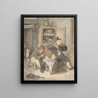 Kitchen scene - Cornelis Dusart — framed artwork on a wall