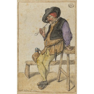 Peasant Painting smoking - Cornelis Dusart — artwork view