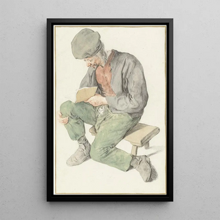Reproduction of the painting of a seated man reading to the left - Cornelis Dusart