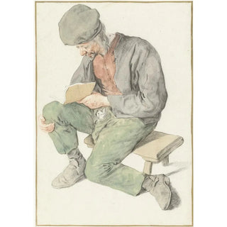 Reproduction of the painting of a seated man reading to the left - Cornelis Dusart