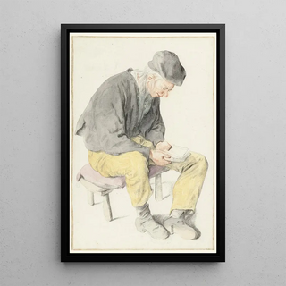 Reproduction of the painting of a seated man reading to the right - Cornelis Dusart
