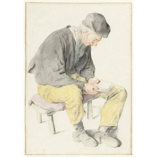 Reproduction of the painting of a seated man reading to the right - Cornelis Dusart