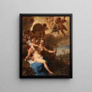 Venus removing Cupid's bow - Cornelis Holsteyn — framed artwork on a wall