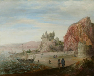 Coastal landscape painting with granite cliffs - Cornelis Johannesz Liefrinck — artwork view