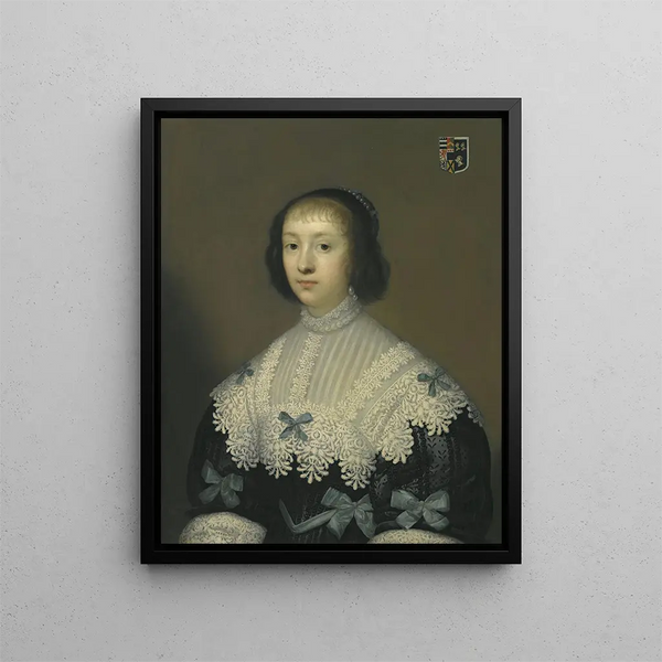 Portrait painting of Margaret Lady Hungerford - Cornelis Jonson van Ceulen — framed artwork on a wall