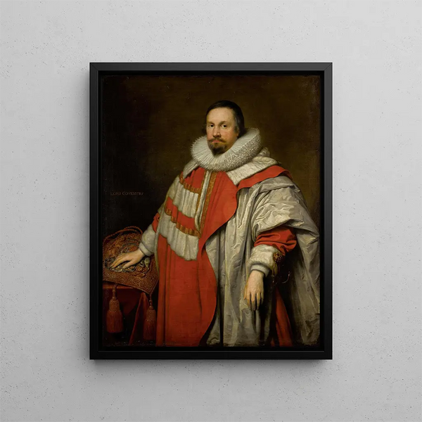 Portrait of Thomas the First Baron Coventry 1578-1640 Lord Keeper of the Great Seal - Cornelis Jonson van Ceulen — framed artwork on a wall