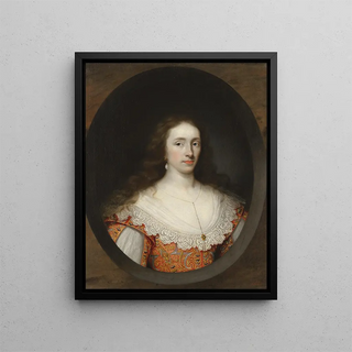 Portrait of a lady traditionally identified as Mary Chetwynd from 1637 - Cornelis Jonson van Ceulen — framed artwork on a wall