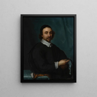 Portrait of a man with a watch - Cornelis Jonson van Ceulen the Younger — framed artwork on a wall