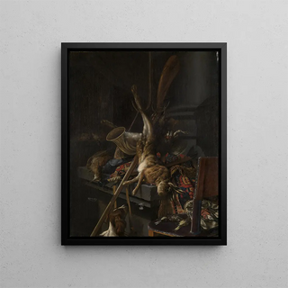 Hunting Still Life with Dead Hare - Cornelis Lelienbergh — framed artwork on a wall