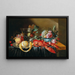 Still life with fruits and boiled lobster - Cornelis Mahu — framed artwork on a wall