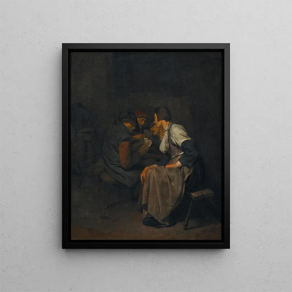 Players of Cards in an Interior - Cornelis Pietersz Bega — framed artwork on a wall