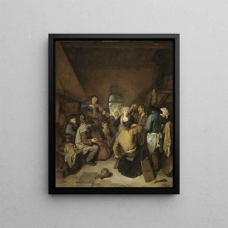 Peasants Making Music and Dancing - Cornelis Pietersz Bega — framed artwork on a wall