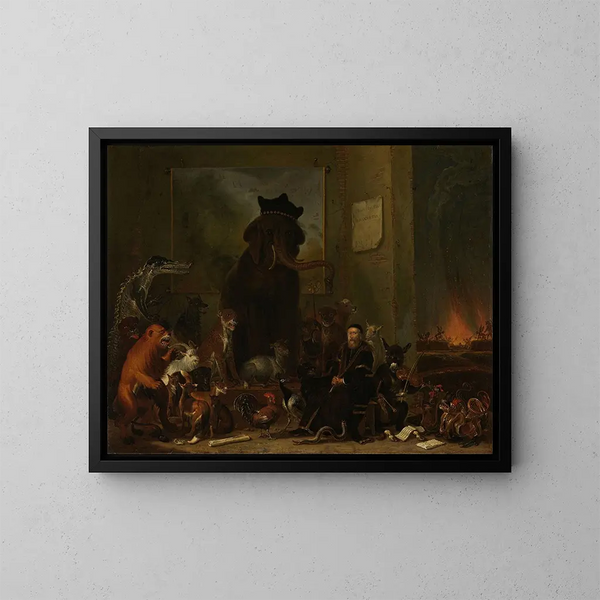 Satire sur le procès de Johan van Oldenbarneveldt - Cornelis Saftleven — framed artwork on a wall