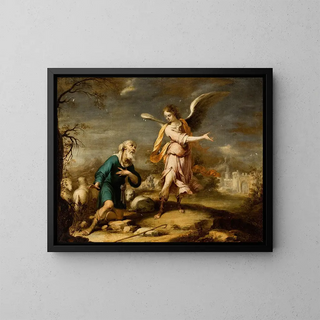 Shepherds and Archangel in a Vast Landscape - Cornelis Schut III — framed artwork on a wall