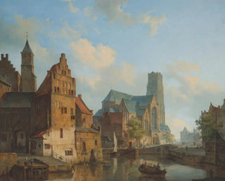 a view of the Delftse Vaart and the Saint-Laurent Church in Rotterdam - Cornelis Springer — artwork view