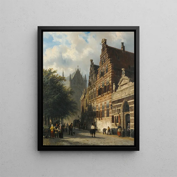 Le Kerkgracht à Leyde - Cornelis Springer — framed artwork on a wall