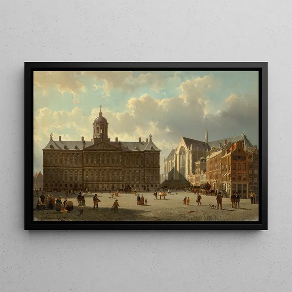 The Royal Palace and the Nieuwe Kerk on Dam Square in Amsterdam - Cornelis Springer — framed artwork on a wall