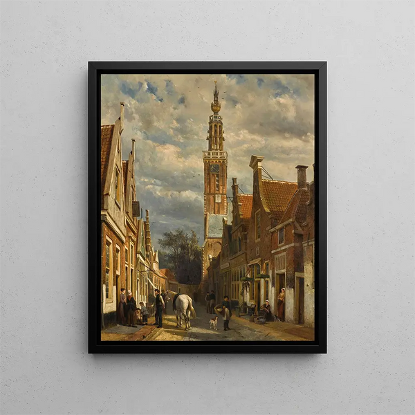 The Bell Tower in Edam - Cornelis Springer — framed artwork on a wall