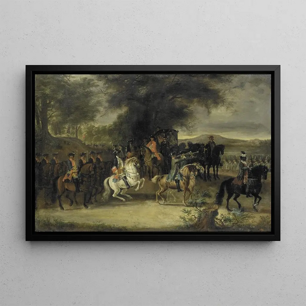 Inspection of a cavalry regiment perhaps by Guillaume de Hesse-Hombourg - Cornelis Troost — framed artwork on a wall