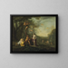 Bacchus, Venus and Ceres under a vine in a pastoral landscape with putti, nymphs, and satyrs - Cornelis van Poelenburch — framed artwork on a wall