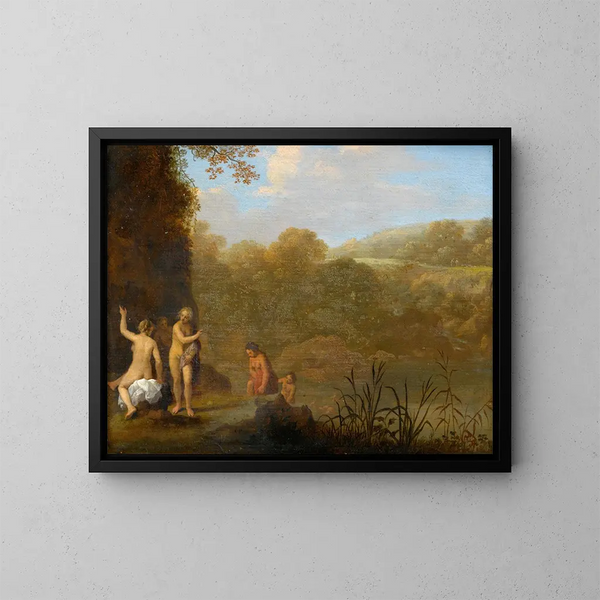 Girls at the Bath - Cornelis van Poelenburch — framed artwork on a wall