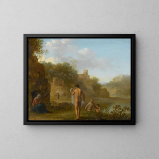 Men bathing - Cornelis van Poelenburch — framed artwork on a wall