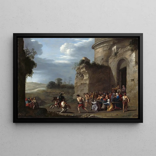 The Christ Carrying the Cross - Cornelis van Poelenburch — framed artwork on a wall