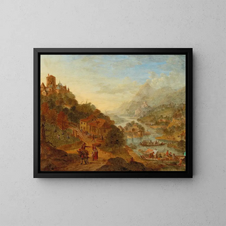 Rhine Landscape Idealized - Cornelis Verdonck — framed artwork on a wall