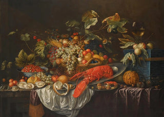 Fruit Still Life in a Basket, a Roemer, and Apples on a Blue Jewelry Box - Cornelis de Bryer — artwork view