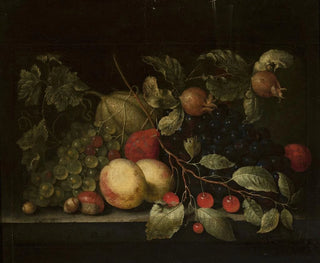 Still life with pomegranate and cherry branches - Cornelis de Bryer — artwork view