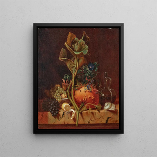 Nature morte with a coloquinte, a lemon, and a carafe Faon-De-Venise - Cornelis de Cocq — framed artwork on a wall