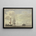 Marine painting, on the right a boat with five figures - Cornelis de Grient — framed artwork on a wall